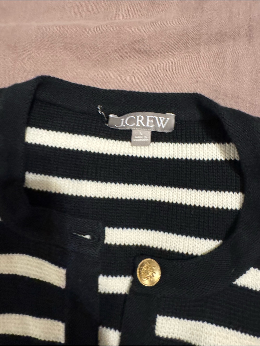 J. Crew Black & White Striped Button-Front Cardigan - Picture 2 of 2
